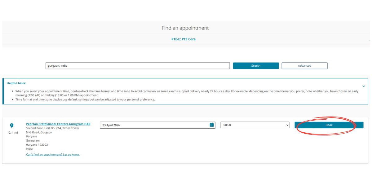 Step 3: Choose Country and Test Centre