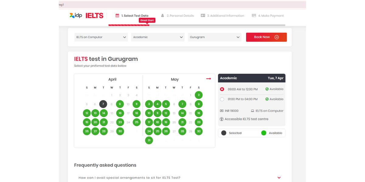 Step 2- Select your test details 