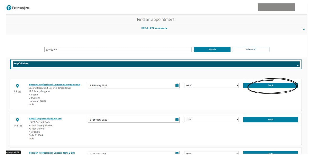 Step 3: Choose Country and Test Centre