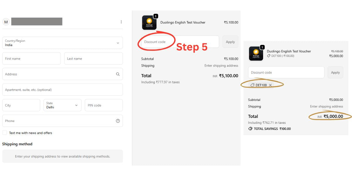Step 5: Apply DET Coupon Code 'DET100'